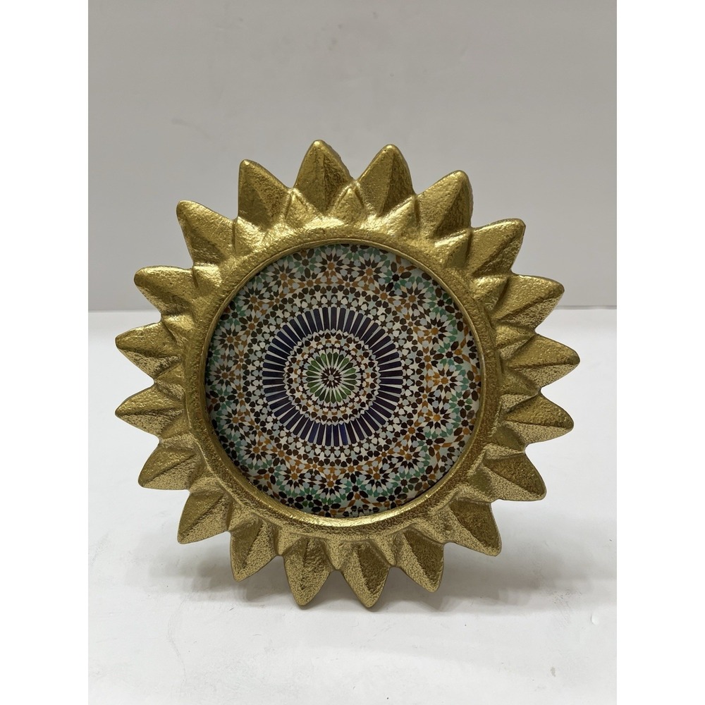 Opal House Sunburst Gold Picture Frame Round Resin Target 6" Stand 5x5 Photo